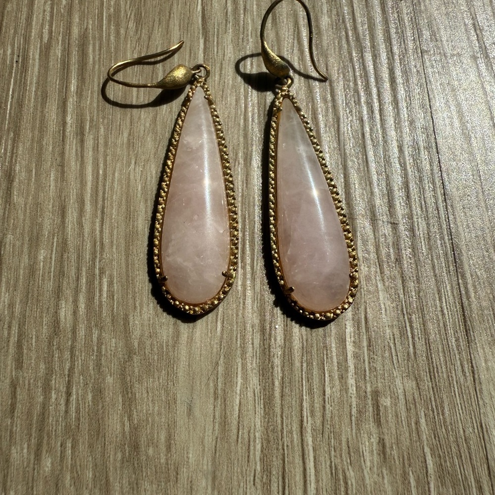 Elegant Gold and Ross Quartz Teardrop Earrings